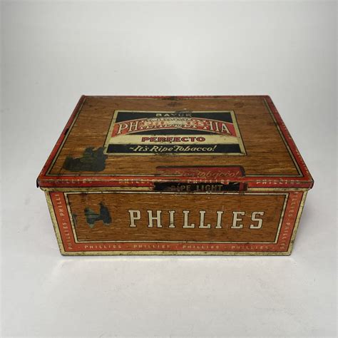 phillies metal cigar box|Vintage Bayuk Philadelphia Phillies Perfecto Metal Cigar .